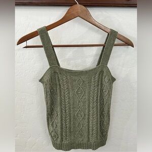 Olive Green Cable-knit Sleeveless Top